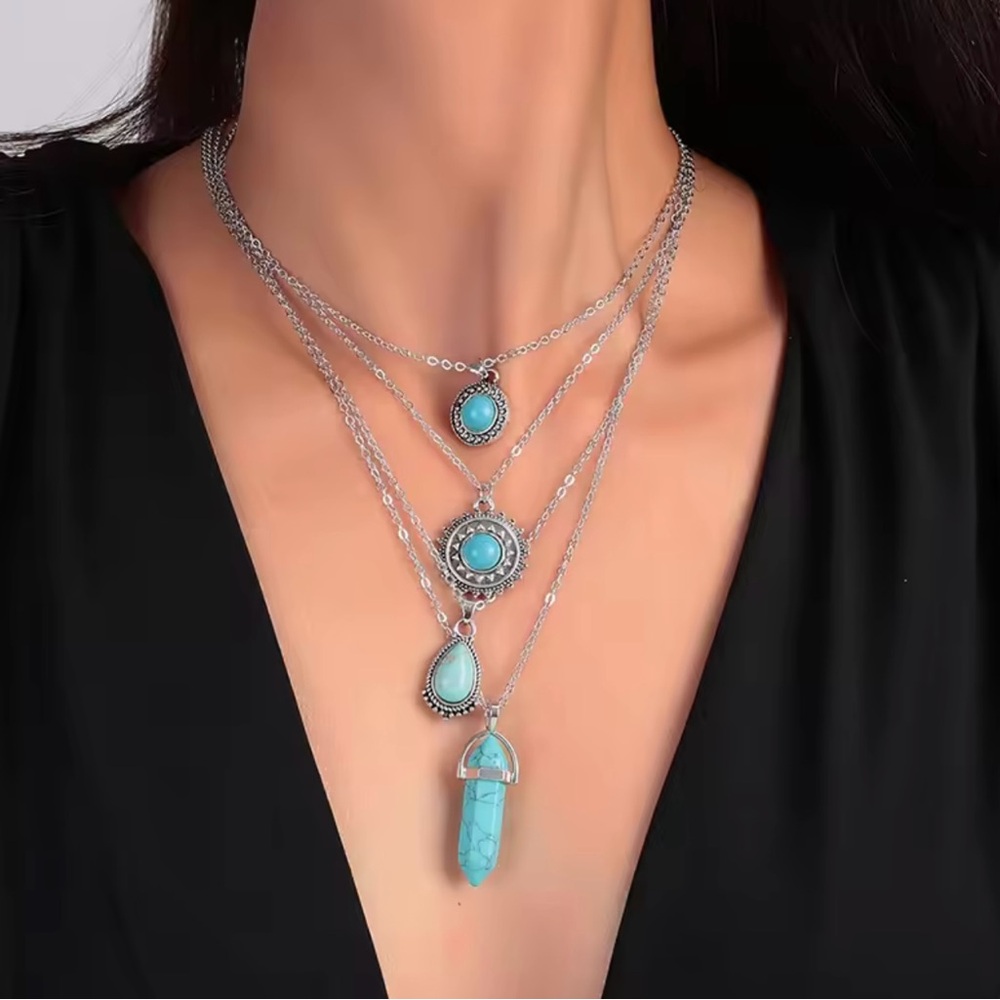 4Pcs/Set Bohemia Turquoise Layered Necklace